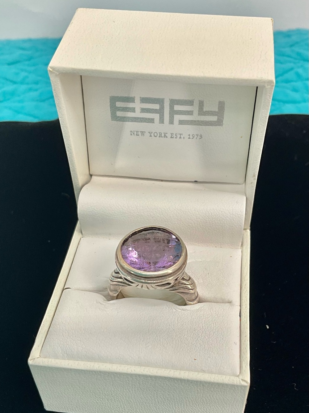 EFFY BH .925 Sterling Silver Faceted Amythyst Statement Ring  size 6.75 - 7